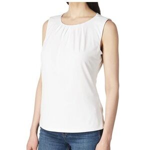 Calvin Klein white sleeveless pleated pintuck neck matte tank top